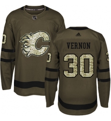 Men's Adidas Calgary Flames #30 Mike Vernon Authentic Green Salute to Service NHL Jersey