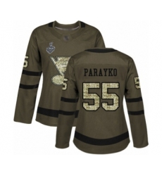 Women's St. Louis Blues #55 Colton Parayko Authentic Green Salute to Service 2019 Stanley Cup Final Bound Hockey Jersey