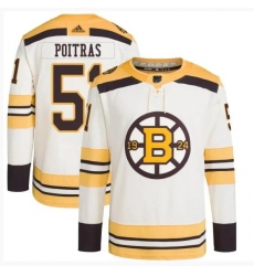 Men's Boston Bruins #51 Matthew Poitras Cream 100th Anniversary Stitched Jersey