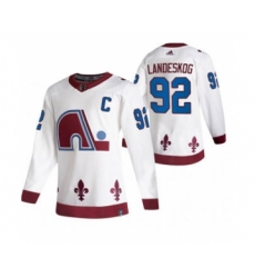 Men's Colorado Avalanche #92 Gabriel Landeskog White 2020-21 Reverse Retro Alternate Hockey Jersey