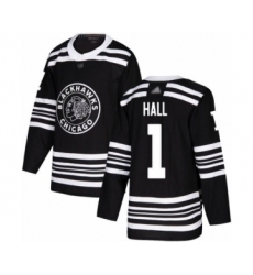 Men's Chicago Blackhawks #1 Glenn Hall Authentic Black Alternate Hockey Jersey