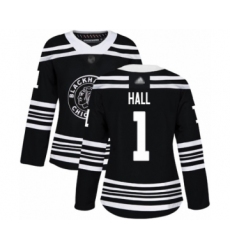 Women's Chicago Blackhawks #1 Glenn Hall Authentic Black Alternate Hockey Jersey