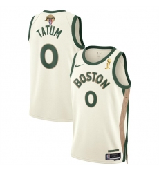 Men's Boston Celtics #0 Jayson Tatum White 2024 Finals Champions City Edition Stitched Basketball Jersey