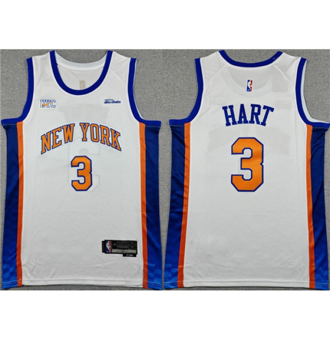 Men's New Yok Knicks #3 Josh Hart White 2024-25 City Edition Stitched Basketball Jersey