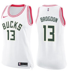 Women's Nike Milwaukee Bucks #13 Malcolm Brogdon Swingman White/Pink Fashion NBA Jersey