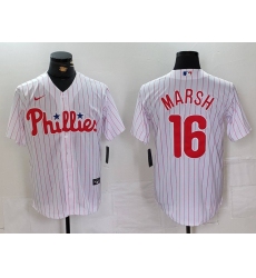 Men's Philadelphia Phillies #16 Brandon Marsh White Pinstripe Stitched Cool Base Jersey