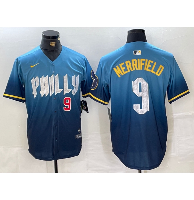 Men's Philadelphia Phillies #9 Whit Merrifield Blue 2024 City Connect Limited Stitched Jerseys