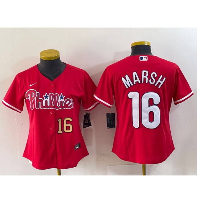 Women's Philadelphia Phillies #16 Brandon Marsh Red Stitched Cool Base Jerseys