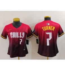 Women's Philadelphia Phillies #7 Trea Turner Number Red 2024 City Connect Limited Jersey