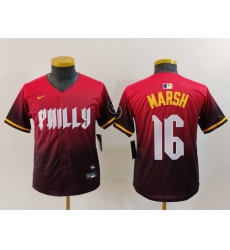 Youth Philadelphia Phillies #16 Brandon Marsh Red 2024 City Connect Limited Jersey