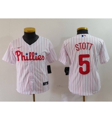 Youth Philadelphia Phillies #5 Bryson Stott White Pinstripe Stitched Cool Base Jersey