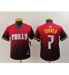 Youth Philadelphia Phillies #7 Trea Turner Red 2024 City Connect Limited Jersey