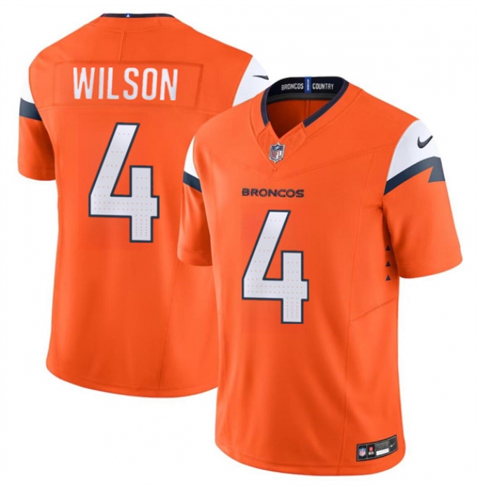 Men's Denver Broncos #4 Zach Wilson Orange 2024 F.U.S.E. Vapor Limited Football Stitched Jersey