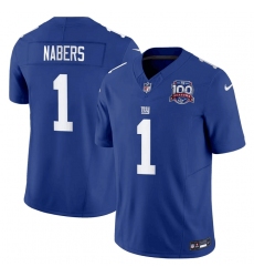 Men's New York Giants #1 Malik Nabers Blue 2024 Draft F.U.S.E. 100TH Season Vapor Untouchable Limited Stitched Jersey