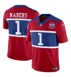 Men's New York Giants #1 Malik Nabers Red 2024 F.U.S.E. Alternate 100TH Season Vapor Untouchable Limited Stitched Jersey