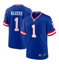 Men's New York Giants #1 Malik Nabers Royal Classic Football Stitched Game Jersey