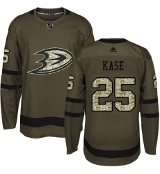 Men's Adidas Anaheim Ducks #25 Ondrej Kase Premier Green Salute to Service NHL Jersey