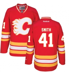 Men's Reebok Calgary Flames #41 Mike Smith Premier Red Third NHL Jersey