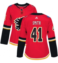 Women's Adidas Calgary Flames #41 Mike Smith Authentic Red Home NHL Jersey