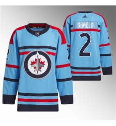 Men's Winnipeg Jets #2 Dylan DeMelo Light Blue Anniversary Primegreen Stitched Jersey