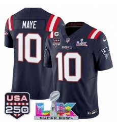 Men's New England Patriots #10 Drake Maye Navy 2025 F.U.S.E. 1-Star C And Super Bowl LX & USA 250 Vapor Limited Football Stitched Jersey