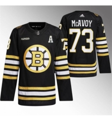 Men's Boston Bruins #73 Charlie McAvoy Black With Rapid7 100th Anniversary Stitched Jersey