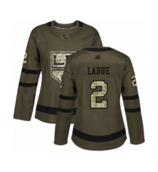 Women's Los Angeles Kings #2 Paul LaDue Authentic Green Salute to Service Hockey Jersey