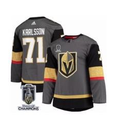 Men's Vegas Golden Knights #71 William Karlsson Gray 2023 Stanley Cup Champions Stitched Jersey