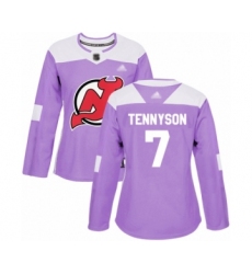 Women's New Jersey Devils #7 Matt Tennyson Authentic Purple Fights Cancer Practice Hockey Jersey