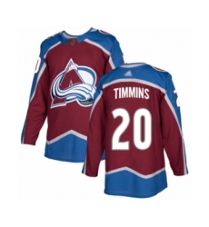 Men's Colorado Avalanche #20 Conor Timmins Authentic Burgundy Red Home Hockey Jersey