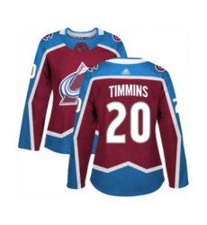 Women's Colorado Avalanche #20 Conor Timmins Authentic Burgundy Red Home Hockey Jersey