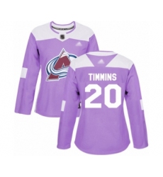 Women's Colorado Avalanche #20 Conor Timmins Authentic Purple Fights Cancer Practice Hockey Jersey