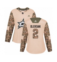 Women's Dallas Stars #2 Jamie Oleksiak Authentic Camo Veterans Day Practice Hockey Jersey