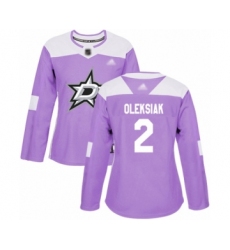 Women's Dallas Stars #2 Jamie Oleksiak Authentic Purple Fights Cancer Practice Hockey Jersey