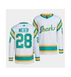 Men's San Jose Sharks #28 Timo Meier White 2022 Reverse Retro Stitched Jersey