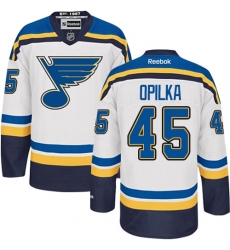 Women's Reebok St. Louis Blues #45 Luke Opilka Authentic White Away NHL Jersey