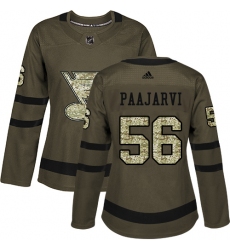 Women's Adidas St. Louis Blues #56 Magnus Paajarvi Authentic Green Salute to Service NHL Jersey
