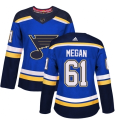 Women's Adidas St. Louis Blues #61 Wade Megan Premier Royal Blue Home NHL Jersey