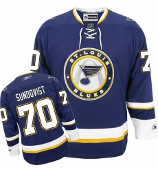 Men's Reebok St. Louis Blues #70 Oskar Sundqvist Authentic Navy Blue Third NHL Jersey