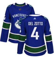 Women's Adidas Vancouver Canucks #4 Michael Del Zotto Authentic Blue Home NHL Jersey