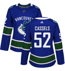 Women's Adidas Vancouver Canucks #52 Cole Cassels Authentic Blue Home NHL Jersey