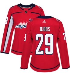 Women's Adidas Washington Capitals #29 Christian Djoos Authentic Red Home NHL Jersey