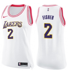 Women's Nike Los Angeles Lakers #2 Derek Fisher Swingman White/Pink Fashion NBA Jersey