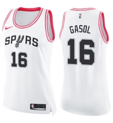 Women's Nike San Antonio Spurs #16 Pau Gasol Swingman White/Pink Fashion NBA Jersey