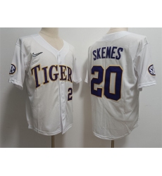 Men's LSU Tigers #20 Paul Skenes White Stitched Baseball Jersey