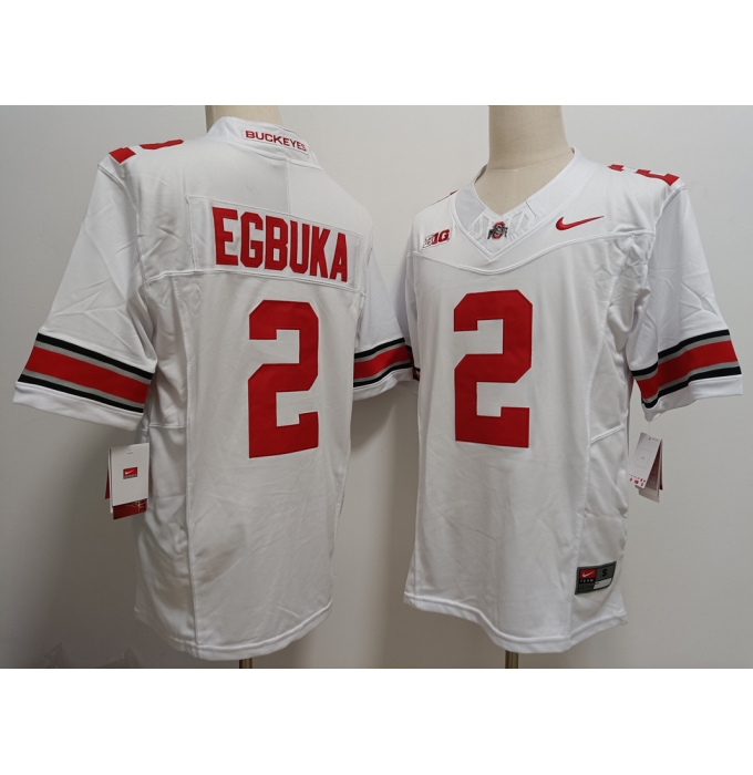 Men's Ohio State Buckeyes #2 Emeka Egbuka White FUSE College Stitched Jersey