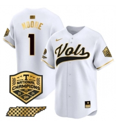 Men's Tennessee Volunteers #1 Christian Moore White Gold 2024 Champions Vapor Limited Stitched Jersey