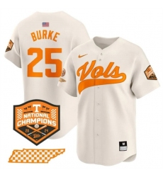 Men's Tennessee Volunteers #25 Blake Burke Cream 2024 Champions Vapor Limited Stitched Jersey