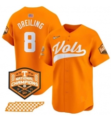 Men's Tennessee Volunteers #8 Dylan Dreiling Orange 2024 Champions Vapor Limited Baseball Stitched Jersey