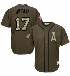 Youth Majestic Los Angeles Angels of Anaheim #17 Shohei Ohtani Replica Green Salute to Service MLB Jersey